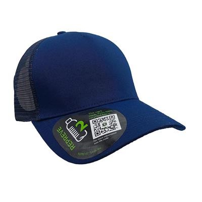 100% RECYCLED REPREVE 5 PANEL TRUCKER HAT in Navy Eco