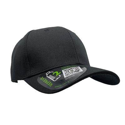 100% RECYCLED REPREVE 6 PANEL BASEBALL CAP in Black Eco