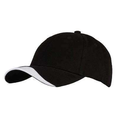 6 PANEL 100% BRUSHED COTTON CAP in Black-white