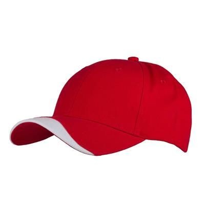 6 PANEL 100% BRUSHED COTTON CAP in Red-white