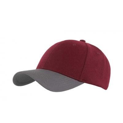 6 PANEL MELTON BASEBALL CAP in Maroon-grey