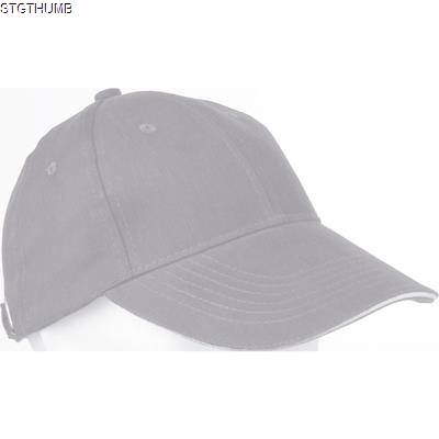 6 PANEL SANDWICH PEAK BASEBALL CAP in Grey Heavy Brushed Cotton