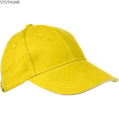 6 PANEL SANDWICH PEAK BASEBALL CAP in Yellow Heavy Brushed Cotton