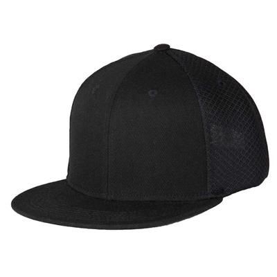 6 PANEL SNEAKER MESH FLATPEAK SNAPBACK CAP in Black