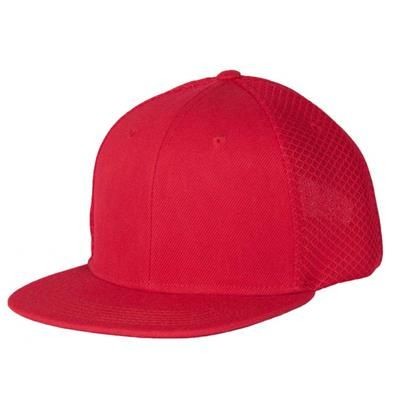 6 PANEL SNEAKER MESH FLATPEAK SNAPBACK CAP in Red