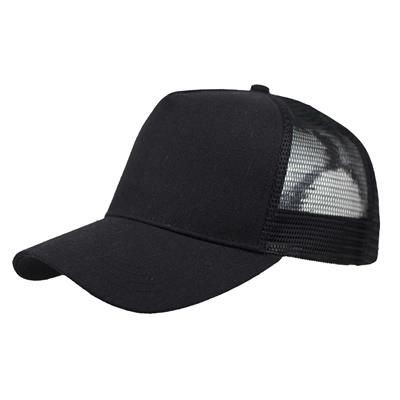 LINEN FRONTED 5 PANEL STRUCTURED TRUCKER BASEBALL CAP in Black