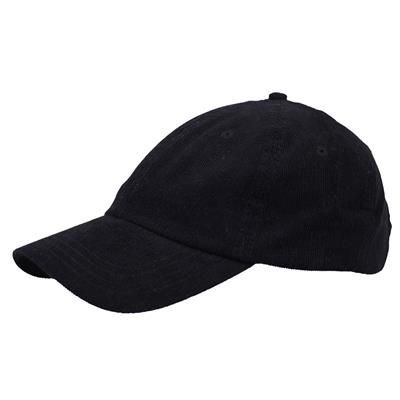 POLY-COTTON CORD 6 PANEL UNSTRUCTURED BASEBALL CAP in Black