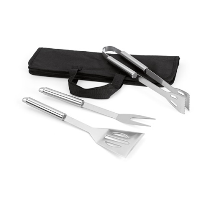 SOARES BARBECUE SET with 3 Stainless Steel Metal Pieces in Black