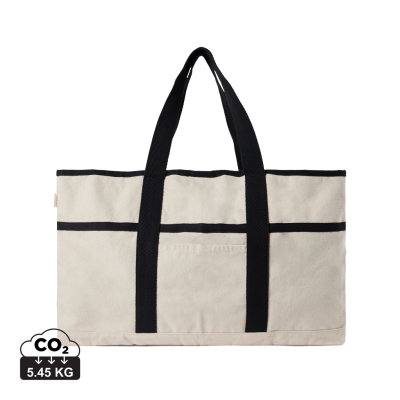 VINGA VOLONNE AWARE™ RECYCLED CANVAS BEACH BAG in Off White, Black