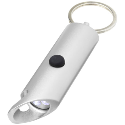 FLARE RCS RECYCLED ALUMINIUM METAL IPX LED LIGHT AND BOTTLE OPENER with Keyring Chain in Silver