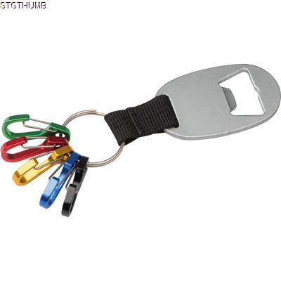 KEYRING CHAIN with Bottle Opener & 5 Mini Snap Hooks in Multicolored