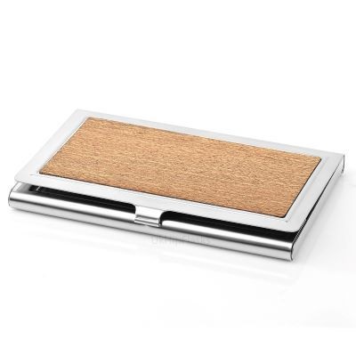 SILVER BUSINESS CARD HOLDER with Wood Finish