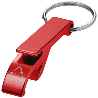 TAO RCS RECYCLED ALUMINIUM METAL BOTTLE AND CAN OPENER with Keyring Chain in Red