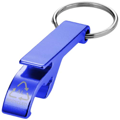 TAO RCS RECYCLED ALUMINIUM METAL BOTTLE AND CAN OPENER with Keyring Chain in Royal Blue