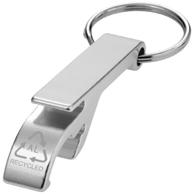 TAO RCS RECYCLED ALUMINIUM METAL BOTTLE AND CAN OPENER with Keyring Chain in Silver