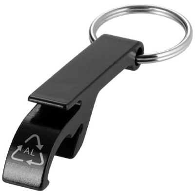 TAO RCS RECYCLED ALUMINIUM METAL BOTTLE AND CAN OPENER with Keyring Chain in Solid Black