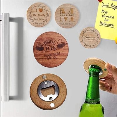 WOOD BOTTLE OPENER with Fridge Magnet