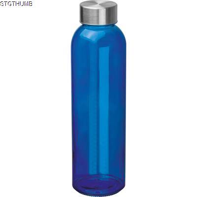 CLEAR TRANSPARENT DRINK BOTTLE with Grey Lid in Blue