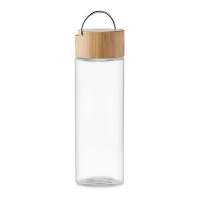 GLASS BOTTLE 500ML BAMBOO LID in White