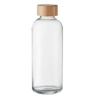 GLASS BOTTLE 650ML BAMBOO LID in White