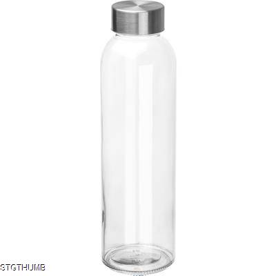 TRANSPARENT DRINK BOTTLE with Grey Lid in Clear Transparent