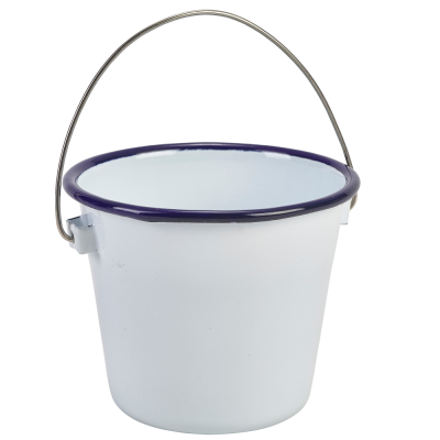 ENAMEL BUCKET WHITE with Blue Rim (0