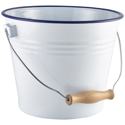 ENAMEL BUCKET WHITE with Blue Rim (5