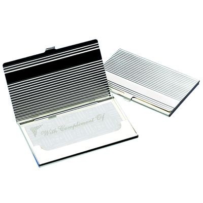 RIBBED SILVER PLATED METAL BUSINESS CARD OR CREDIT CARD CASE