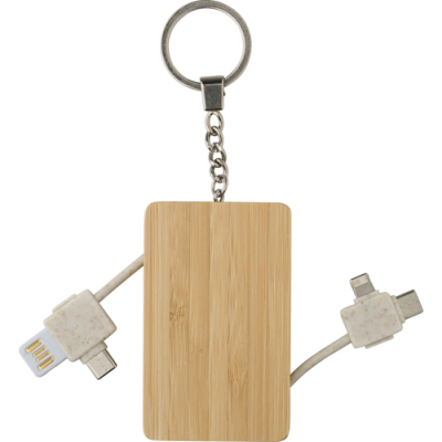 BAMBOO KEYRING CHAIN with Charger Cables in Brown