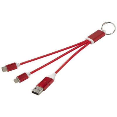 METAL 4-IN-1 RECYCLED ALUMINIUM METAL CHARGER CABLE with Keyring Chain in Red