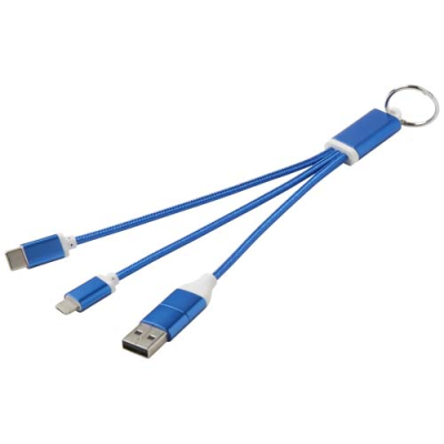 METAL 4-IN-1 RECYCLED ALUMINIUM METAL CHARGER CABLE with Keyring Chain in Royal Blue