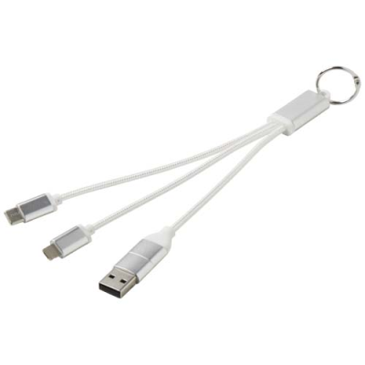 METAL 4-IN-1 RECYCLED ALUMINIUM METAL CHARGER CABLE with Keyring Chain in Silver