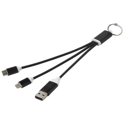 METAL 4-IN-1 RECYCLED ALUMINIUM METAL CHARGER CABLE with Keyring Chain in Solid Black