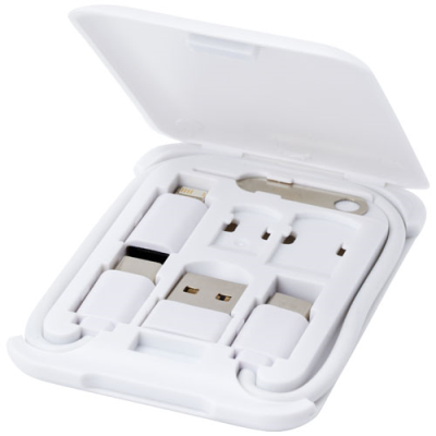 SAVVY RECYCLED PLASTIC MODULAR CHARGER CABLE with Mobile Phone Holder in White