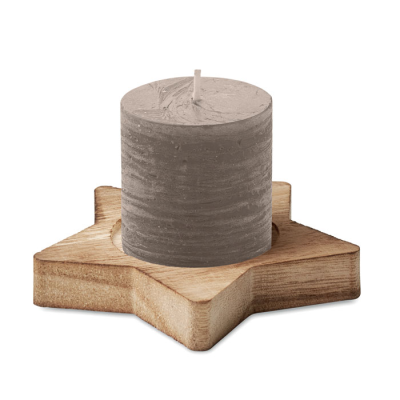 CANDLE ON STAR WOOD BASE in Grey