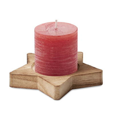 CANDLE ON STAR WOOD BASE in Red