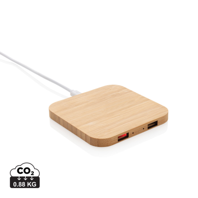 BAMBOO 5W CORDLESS CHARGER with USB in Brown