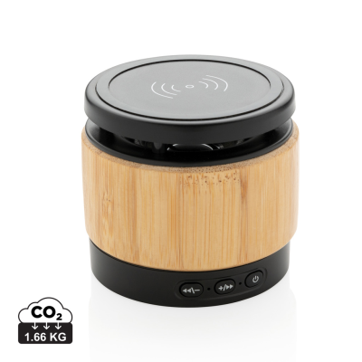 BAMBOO CORDLESS CHARGER SPEAKER in Brown, Black