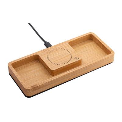 BAMBOO DESK TOP ORGANIZER with Cordless Charger 15watt