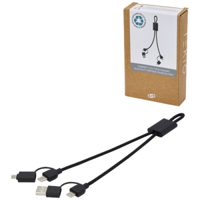 CONNECT 6-IN-1 45W RCS RECYCLED ALUMINIUM METAL FAST CHARGER CABLE in Solid Black