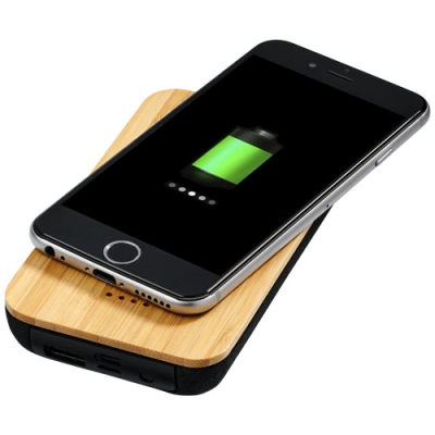 FUTURE 6000 MAH BAMBOO & FABRIC CORDLESS POWER BANK in Natural & Solid Black