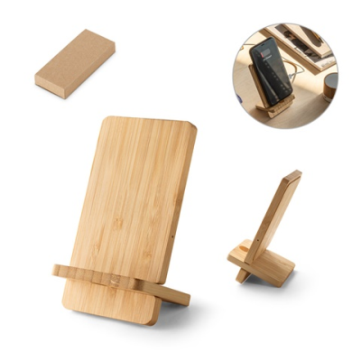 LANGE BAMBOO CORDLESS CHARGER & MOBILE PHONE HOLDER