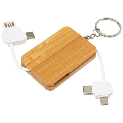 REEL 6-IN-1 RETRACTABLE BAMBOO KEYRING CHARGER CABLE in Natural