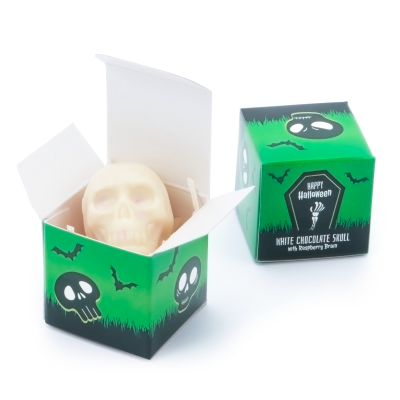 HALLOWEEN - ECO MINI CUBE BOX - WHITE CHOCOLATE SKULLS - X1