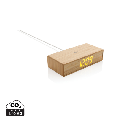 BAMBOO ALARM CLOCK with 5W Cordless Charger in Brown