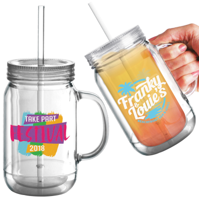 REUSABLE PLASTIC MASON DRINK JAR - PINT (600ML & 20OZ)