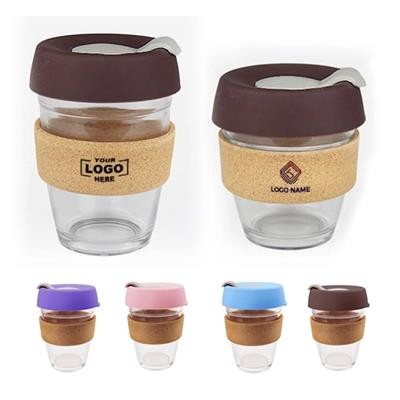 REUSABLE TEMPERED GLASS COFFEE CUP with Spill Proof Lid 240ml & 350ml