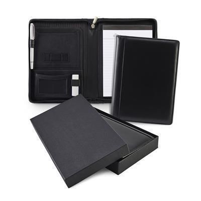 SANDRINGHAM NAPPA LEATHER A5 ZIP AROUND CONFERENCE FOLDER in Black