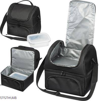 COOL BAG with 2 Compartments - Includes Glass Foodcontainer in Black