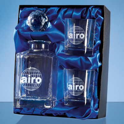 3PC PLAIN 0,8LTR WHISKY SET in a Satin Lined Presentation Box